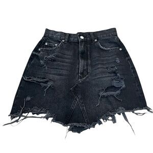 Pilcro Distressed Black Denim Mini Skirt
